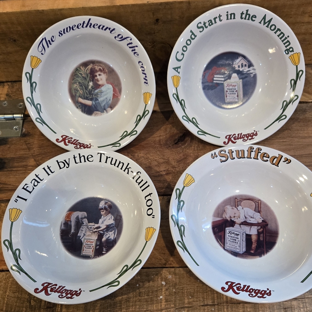 Vtg '96 Kelloggs Cereal Bowls Set Of 4 Collectible Stoneware